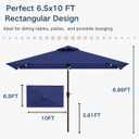 6.5 x 10ft Rectangular Patio Umbrella with Solar Lights, 16 LED Lighted Market Umbrella with Push-Button Tilt and Crank, 6 Sturdy Iron Ribs for Garden, Deck, Pool, Navy Blue