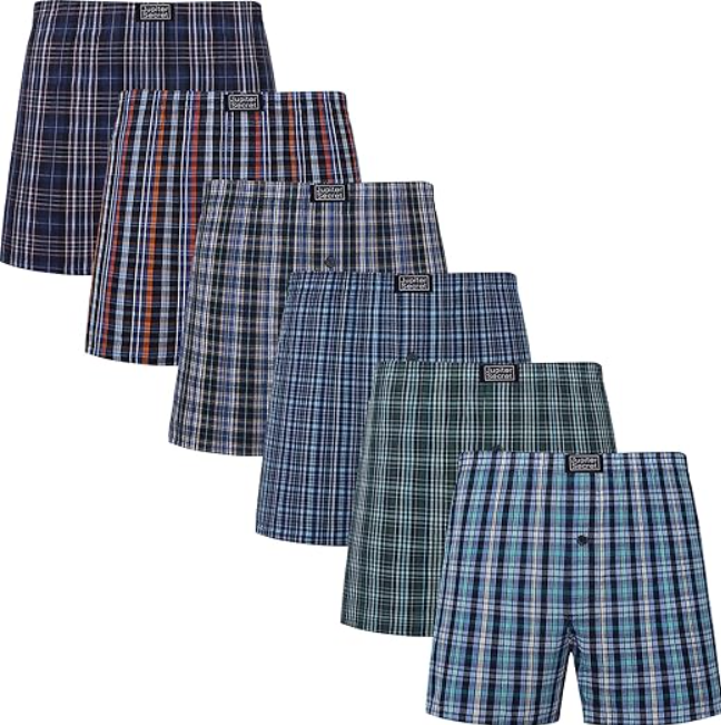 JupiterSecret Men's Boxers Underwear 100% Cotton Woven Boxers for Men Pack Boxer Shorts Assorted Colors, Large