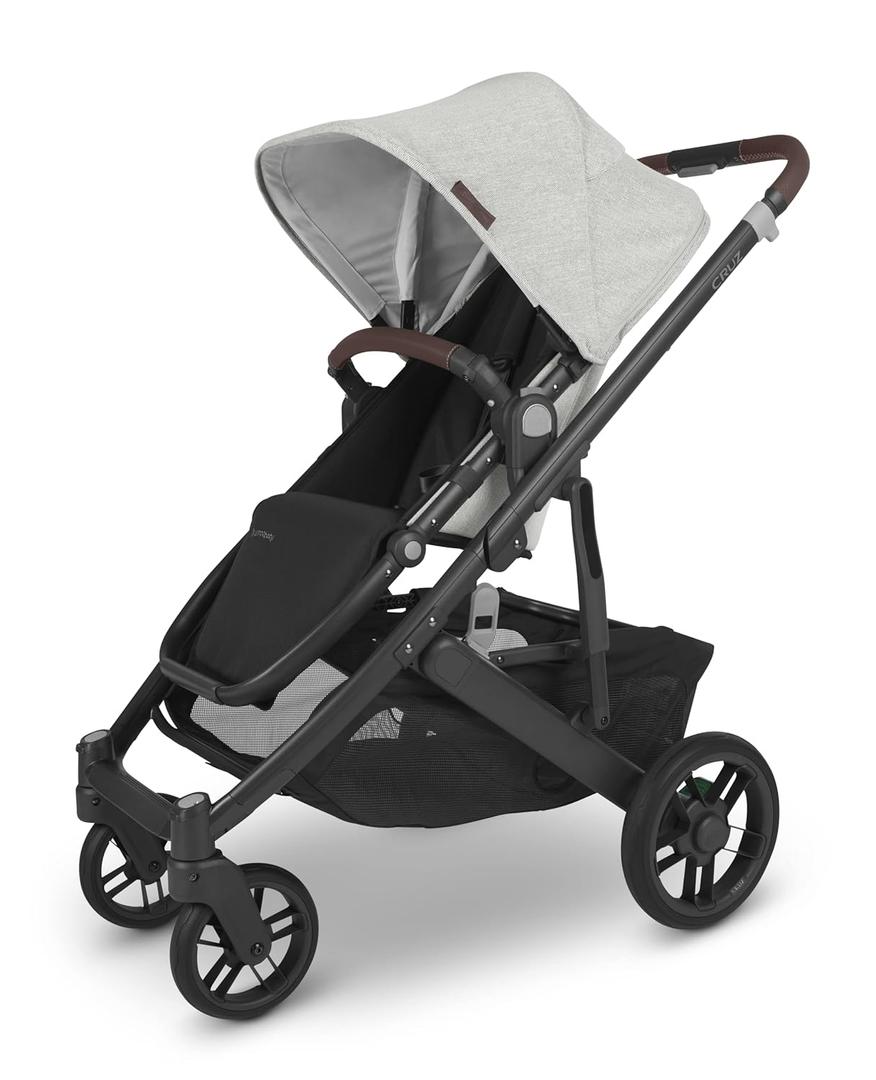 UPPAbaby Cruz V2 Stroller/Full-Featured Stroller with Travel System Capabilities/Toddler Seat, Bumper Bar, Bug Shield, Rain Shield Included/Anthony (White+Grey Chenille/Carbon Frame/Chestnut Leather)