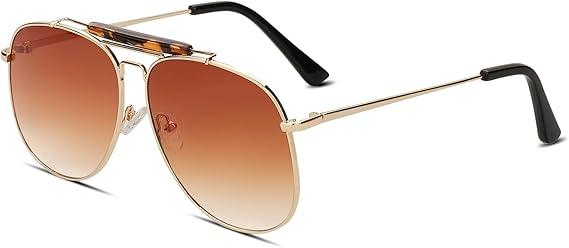  Unique Retro Sunglasses for Womens Mens Double Bridge Aviator Sunglasses