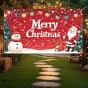 Christmas Banner 70.87x43.31 Inch Red Santa Snowman and Christmas Tree Design Polyester Wall Hanging Holiday Indoor Outdoor Decoration for Door Porch Party Home Display (Colorful 0762)