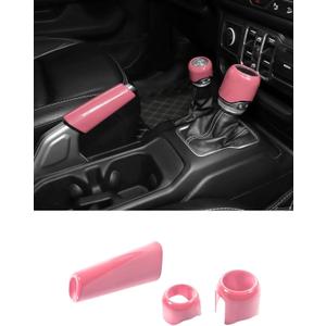 Savadicar Pink Interior Accessories - Handbrake & Gear Shift Knob Trim Set for 2018-Present Jeep Wrangler JL JLU 4XE & Gladiator JT - Solid Color Interior Decor Upgrade Option, 3-Piece