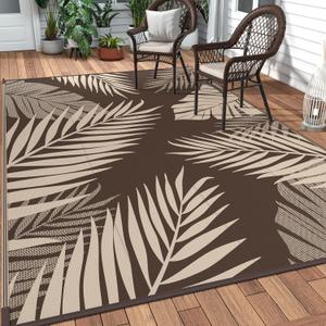 GENIMO Outdoor Rug 9' x 12' Waterproof for Patios Clearance, Reversible Outdoor Plastic Straw Camping Rug Carpet, Large Area Rugs Mats for RV, Camper, Deck, Balcony, Porch, Beach, Picnic, Coffee&Beige