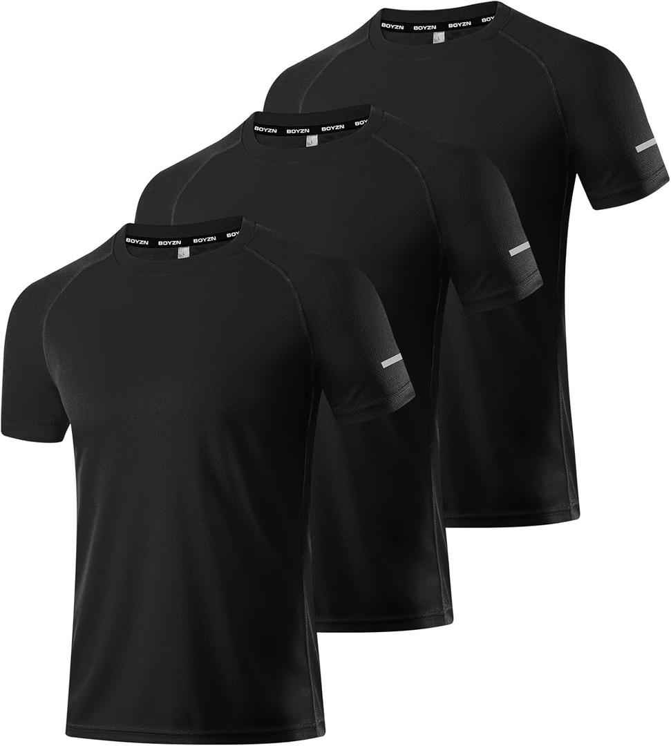 3 Packs Workout Shirts for Men - Activewear Tops Gym Shirts Dry Fit Mesh Moisture Wicking Running Fitness Short Sleeve Crewneck Sports Athletic T-Shirt Tops 3P05-Black-S