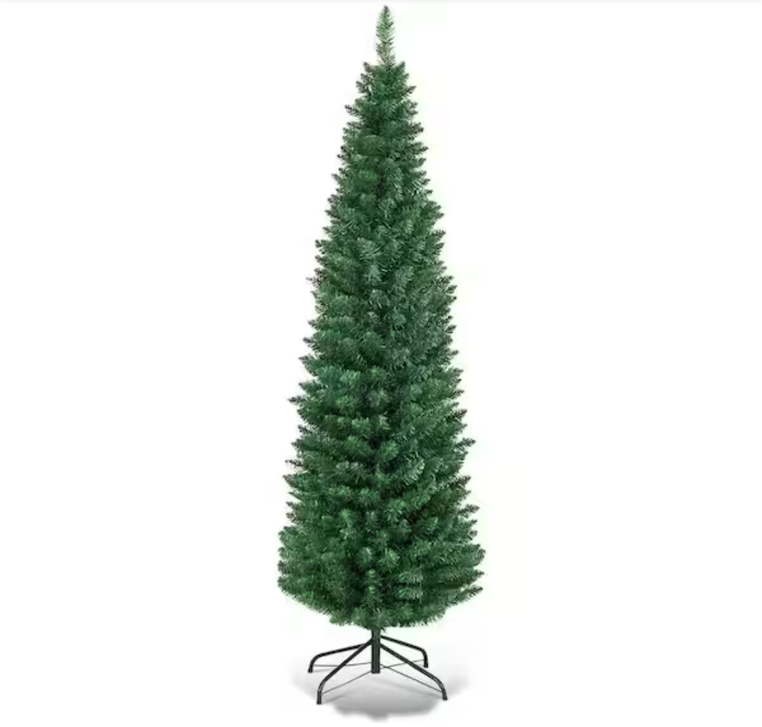 6 ft. PVC Unlit Artificial Slim Pencil Christmas Tree with Stand Home Holiday Decor Green