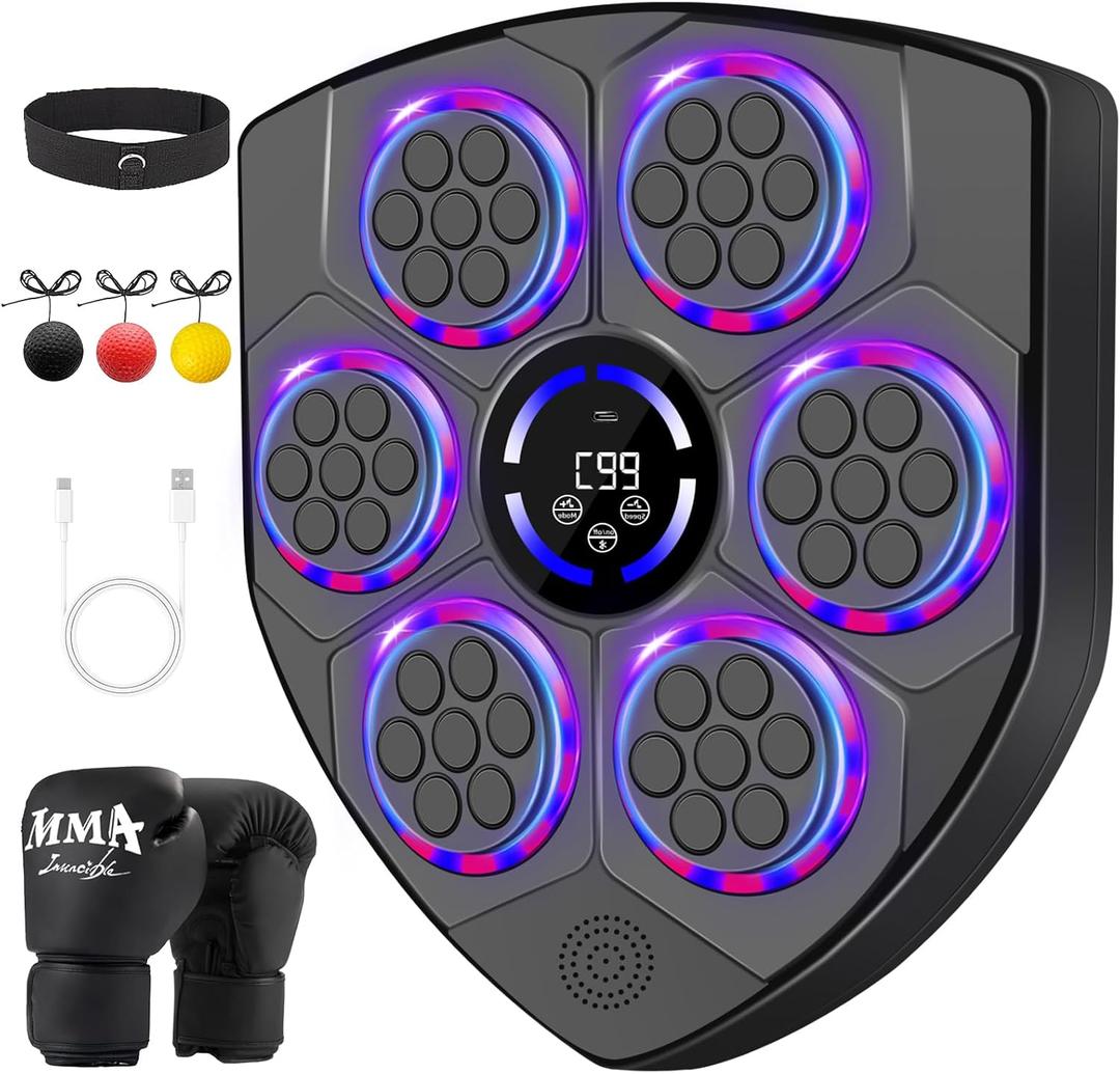Music Boxing Machine for Adults with Boxing Gloves, 9 Modes & 9 Speeds, Wall Mounted Music Punching Machine for Home Gym, Office & Fitness Training
