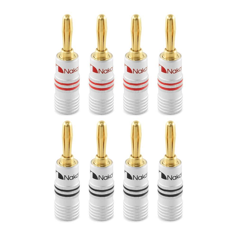 Nakamichi Excel Series 24k Gold Plated Banana Plug 12 AWG - 18 AWG Gauge Size 4mm for Speakers Amplifier Hi-Fi AV Receiver Stereo Home Theatre Radio Audio Wire Cable Screw Connector 8 Pcs (4-Pairs)