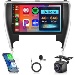 8Core 4G+64G Car Radio Carplay for Toyota Camry 2015 2016 2017,Rimoody Car Stereo Android 13 10.1 Inch Touch Screen Android Auto GPS Navigation DSP Bluetooth FM WiFi Backup Camera