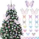 49 Pcs Christmas Tree Butterfly Ornaments Decoration 3D Pink Purple Jumbo Butterfly Tree Topper Girly Fairy Butterflies Hanging Ornaments for Xmas Wreath Garland Home Holiday Party Decor