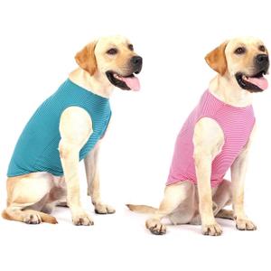 WEONE Dog Summer T-Shirts Striped Cotton Vest,Pet Breathable Soft Basic Clothes for Small Medium Larg Boy Girl Dogs,XL (Green+Pink(1 Pack include 2 pcs))