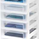 IRIS USA Plastic Drawer Storage Organizer Rolling Cart, with Wheels Casters, 6-Drawers, for Classroom Art Craft Supplies Dresser Closet Bathroom Laundry Room, White/Clear
