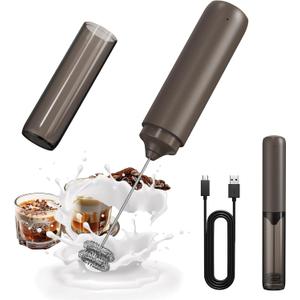 CIRCLE JOY Portable Rechargeable Milk Frother Hanheld, Dual Spring Whisk Electric Coffee Frother Wand Drink Mixer for Matcha Lattes Cappuccino, Kitchen Gifts, Brown