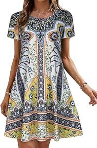 elescat Womens Summer Dresses Short Sleeve Loose Sundress Fashion Knee Length Dress with Pockets(White Bohemian, 3XL) elescat Womens Summer Dresses Short Sleeve Loose Sundress Fashion Knee Length Dress with Pockets(White Bohemian, 3XL)