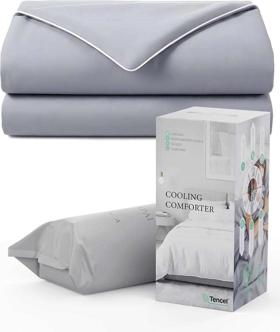 Cooling Comforter, Cooling Blanket for Hot Sleepers, All Season Lightweight Comforter for Night Sweats, Down Alternative Duvet Insert, Blanket for Night Sweats, Queen - 90"x90"(Mist Gray)