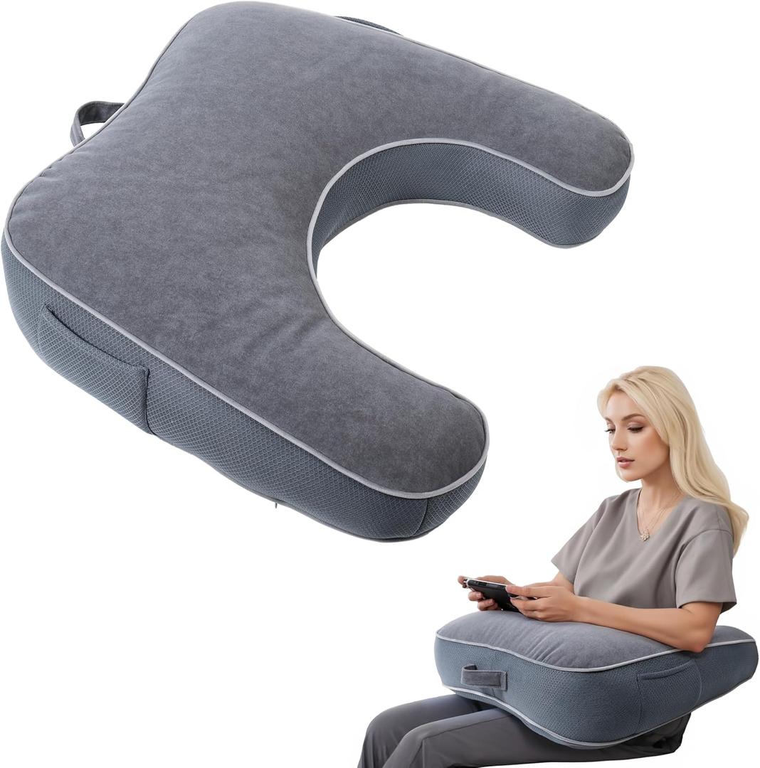 Reading Pillow for Gaming, Gaming Pillow for Lap, Side Sleeper Pillows for Adults, Arm Support Pillow for Adult Crocheting, Working or Sitting in Bed, Floor & Sofa (Grey)
