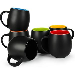 BYCNZB 20oz ceramic Coffee Mug Sets Matte Black Porcelain Mug Multiple colors Cups for Coffee, Tea, Juice, Cocoa Set of 6 (20oz) (18oz)