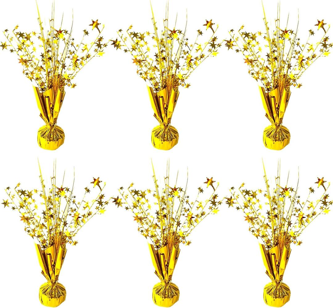 6 Pack Metallic Foil Spray Centerpiece Star Table Decoration Burst Table Centerpieces for Birthday New Years Nye Wedding Anniversary Graduation Holiday Party Supplies Decor, Gold