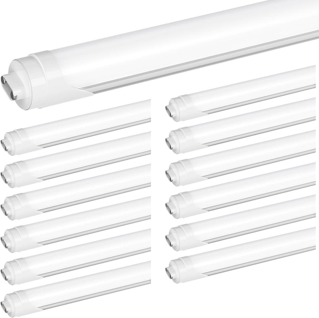 JESLED R17D/HO 8FT LED Bulbs, Rotate Tube Light Bulb 8 Foot, 5000K Daylight 72W, 7200LM, 110W Equivalent F96T12/DW/HO, Frosted Cover, T8/T10/T12 Replacement, Dual-End Powered, Ballast Bypass(12 Pack)