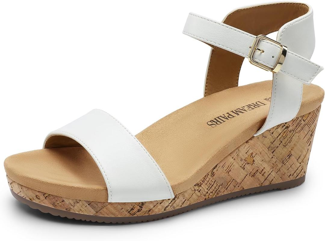 DREAM PAIRS Women's Open Toe Buckle Ankle Strap Platform Wedge Sandals for Women Summer Dressy Shoes | Women, Wedge, Platform, Open Toe, Ankle Strap, Buckle, 6.5, White/Pu