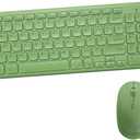Wireless Keyboard and Mouse Combo, Sweet Mixed Color Cute Keyboard, 2.4G USB Ergonomic Keyboard and Mouse Combo for Computer, Laptop, PC Desktops, mac (Green New) (Green Square Keycaps)