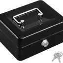 KYODOLED Cash Box with Key,Small Safe Lock Box with Portable Handle,Cash Drawer,5.91"x 4.72"x 3.15" Black, Small