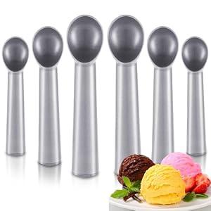 Gejoy 8 Pcs Ice Cream Scoop 7 Inch Nonstick Anti Freeze Ice Cream Scooper Aluminum Design Dessert Spoon for Gelatos Frozen Yogurt Fruit Sundaes Sorbet Almond Cookie Dough (Silver)