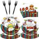 96 Pcs Super Theme Hero Plates For White Hero Party Supplies Plates Napkins Forks Hero Theme Birthday Party Decorations Birthday Disposable Dinnerware Tableware for Boys Girls Serves 24