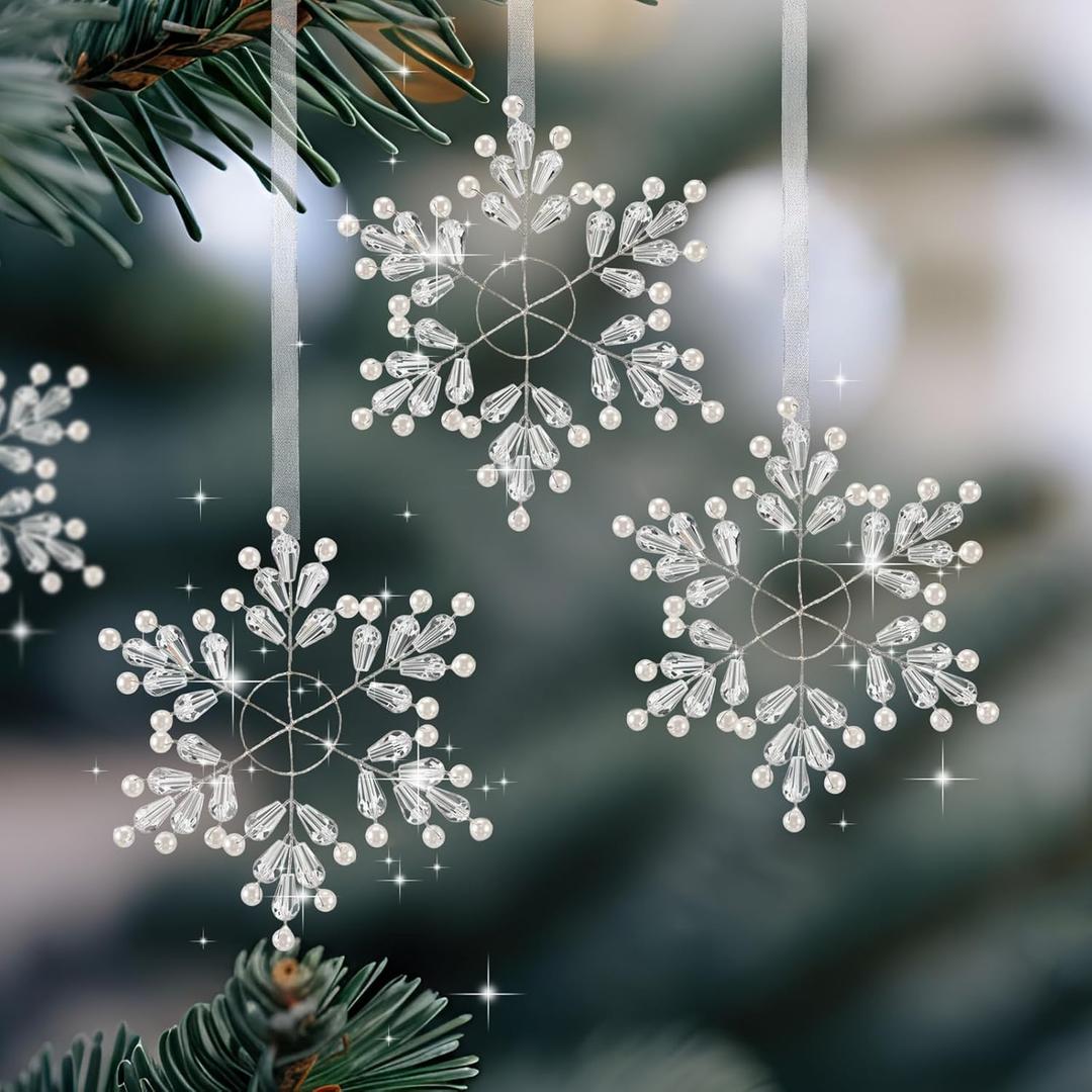 Roowest 12 Pcs Crystal Christmas Snowflake Hanging Ornaments, 4.7 Inch Clear Winter Acrylic Snowflake for Xmas Tree Decorations Ornaments for New Year Party Decor Indoor Outdoor
