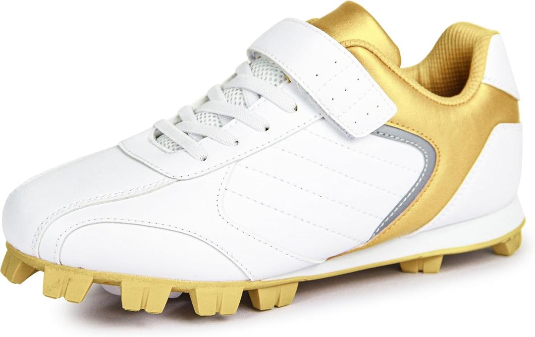 Kids Baseball Cleats - Youth Rubber Molded Softball Cleat - Boys Girls Low Top Athletic Shoes (2.5 Little Kid, Gold)