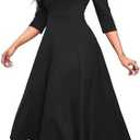 Nmoder Women's Casual Wrap Flared Midi Dress Wedding Guest Cocktail Tea Dresses A-Line Swing V-Neck 3/4 Sleeve, Medium 