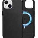 SHIELDON Case for iPhone 15 6.1", Genuine Leather Magnetic Wireless Charging Slim Fit Elegant Non-Slip Shockproof Protective Phone Case Cover with Metal Buttons Compatible with iPhone 15 2023 - Black