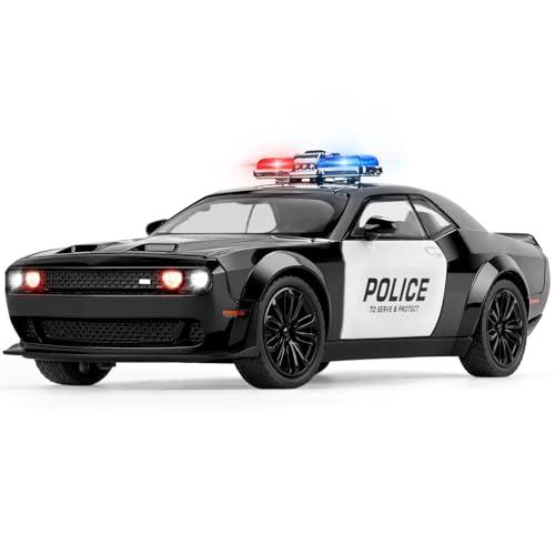 SASBSC Police Car Toys for Boys Age 3-12 Metal Toy Cars with Light and Sound Pull Back Diecast Model Car Collectable Muscle Cars for Kids 3+ Year Olds