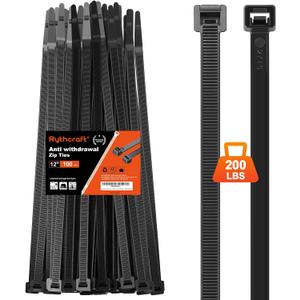 Zip Ties Heavy Duty 14 inch 200 LBS Tensile Strength Cable Ties Extra Large Wire Ties Adjustable Nylon Tie Wraps for Indoor Outdoor Patented Design100 Pack Black