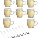 8 pack of 4 oz Wide Mouth Crystal Jelly Cup with Handle Lids(PE) and Spoons,Airtight Clear Glass Pudding Yogurt Jars,For Preserving Food,Each Mini Jar Suitable for Freezer, Microwave and Oven