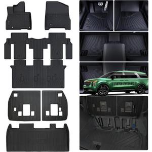 Floor Liners & Cargo Liners & Backrest Mat for 2025 KIA Carnival Hybrid 8 SeatsNot Fit Pure Fuel-(NOT fit Prestige Models),TPE All Weather Protection Car
