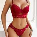 Avidlove Lingerie for Women Lace Strappy Underwear V Neck Bra and Panty Sets 2 Piece Bralette Outfits (Large, Dark Red)