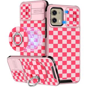 Buleens for Moto G Stylus 5G 2024 Case - with Ring Stand & Camera Cover Aesthetic Cute Designed Women Girls Unique Kawaii Girly Teens Phone Case for Motorola G Stylus 5G 2024 Compatible with Magsafe (Pink Plaid)