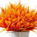 Artificial Fall Flowers for Outdoors 20 Bundles Faux Lavender UV Resistant Fake Monkey Grass Plants Plastic Autumn Mums for Indoor Outside Planter Porch Garden Window Box Decorations (Orange)
