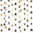 Patelai 130 Feet Glitter Star Garland Banner Decoration Hanging String Star Supplies Party Gold Black Party Decor for Valentines 2026 Graduation Wedding Birthday Festival (Gold and Black)
