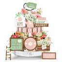 16 Pcs Spring Tiered Tray Decorations Set Farmhouse Daisy Wooden Decoration Flower Table Sign Daisy Tiered Tray Decorations Tabletop Decorations for Home Shelf Kitchen Party(Flower)