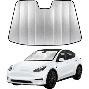 EcoNour Accordion Foldable Windshield Sun Shade Fit for Tesla Model 3 / Model Y 2017-2024 2025 2026 Sunshade, Front Car Window Shades Sun Visor, Blocks UV Rays & Heat, Car Accessories