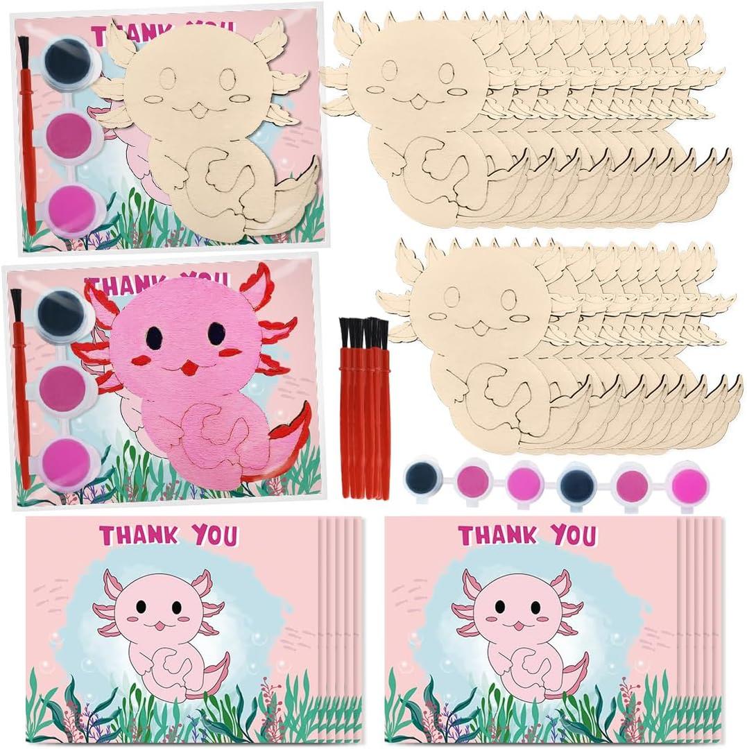 Axolotl Party Favors 24 Pcs Axolotl Wooden Crafts to Paint with Thanks Card Axolotl Centerpieces for Tables for Axolotl Birthday Decorations