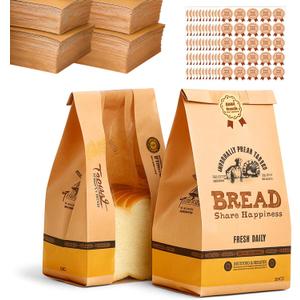 300 Pack Kraft Paper Bread Bags for Homemade Bread w/Clear Window & Seal Stickers | 11.8x4.7x3.5in Medium Bakery Bags Used for Baked Goods Packaging, Sourdough Storage Cookies, Snacks