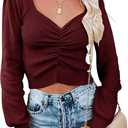 PRETTYGARDEN Fall Long Sleeve Cropped Sweaters for Women 2024 Off The Shoulder V Neck Ruched Ribbed Knit Going Out Tops
Size M