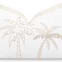 Hofdeco Premium Fall Coastal Patio Indoor Outdoor Lumbar Pillow Cover Only, 12"x20" Water Repellent for Backyard, Couch, Neutral Tan Embroidered Coconut Tree with Fringed Trim