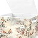 Large Storage Bins with Linen Collapsible Foldable Storage Cubes Fabric Closet Organizer Containers box with Flip-Top Lid for Home Bedroom Office 16.7 x 12.6 x 11.8in (Pattern Color Bird Tree Fruit)