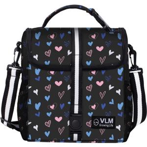 VLM Lunch Box for Women, Insulated Lunch Bag Women with Adjustable Shoulder Strap, Cute Lunch Tote Bag for Work,Picnic,Camping (Medium, Heart Design)