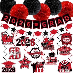 Graduation Decorations 2026
Red and Black Congrats Grad Banner - Red Graduation Banner Class of 2026 , 4 pack