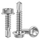 #8 x 1/2" Hex Washer Head Self Tapping Sheet Metal Screws with Drill Point, Stainless Steel 410, Self Drilling, 200 PCS