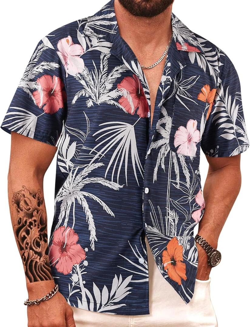 APTRO Men's Hawaiian Shirt Short Sleeve Summer Beach Tropical Button Down Shirt (Black, XXL)